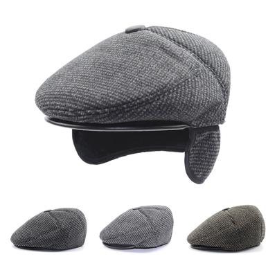 Cappello solido da uomo di mezza età Cappelli autunnali e invernali Protezioni per le orecchie calde Cappello senior