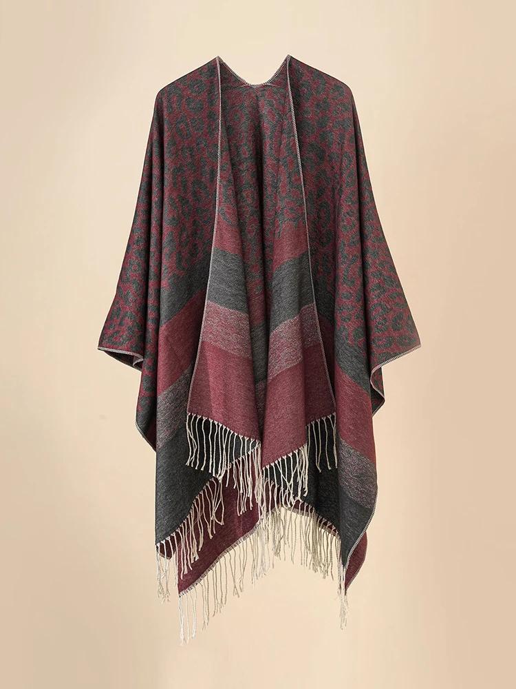 Fashion Elegant Women Scarf Autumn Winter Leopard Tassel Poncho Wrap Blanket Capa Para Mujer Pashmina Femme Shawl
