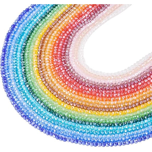 Cheriswelry Crystal Glass Beads 3x2mm AB Color Faceted Glass Loose Spacer Beads Rainbow Beads for DIY Necklace Earring Bracelet Making Home Party