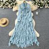 French light luxury socialite bow lace-up long-sleeved waist ruffle edge dress women's autumn thin elegant long dress