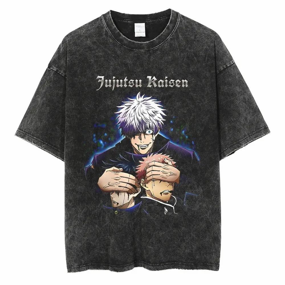 Anime Jujutsu Kaisen Gewaschenes T-Shirt Sommer Baumwolle Muster Unisex Harajuku Kurze Ärmel Locker YK Bequemes Shirt