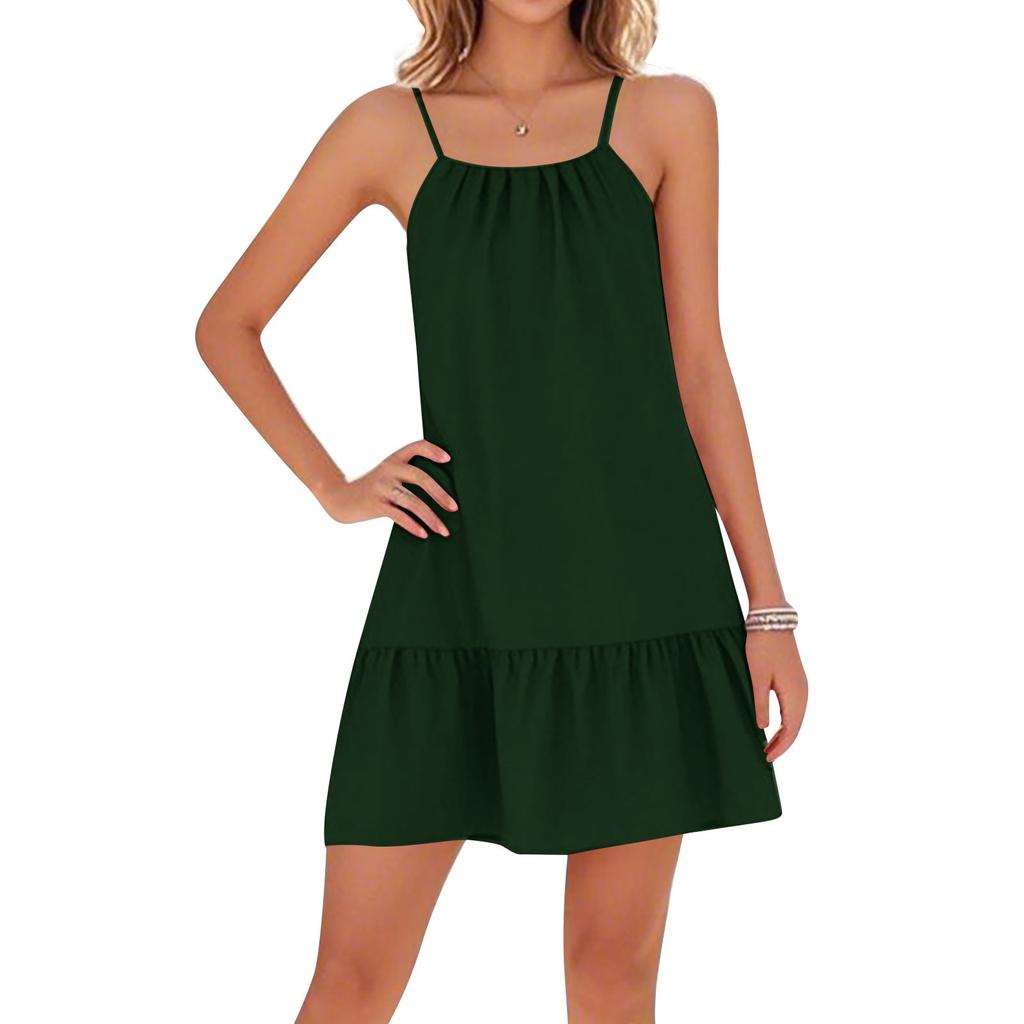 Women's Casual Round Neck Adjustable Straps Beach Backless Dresses