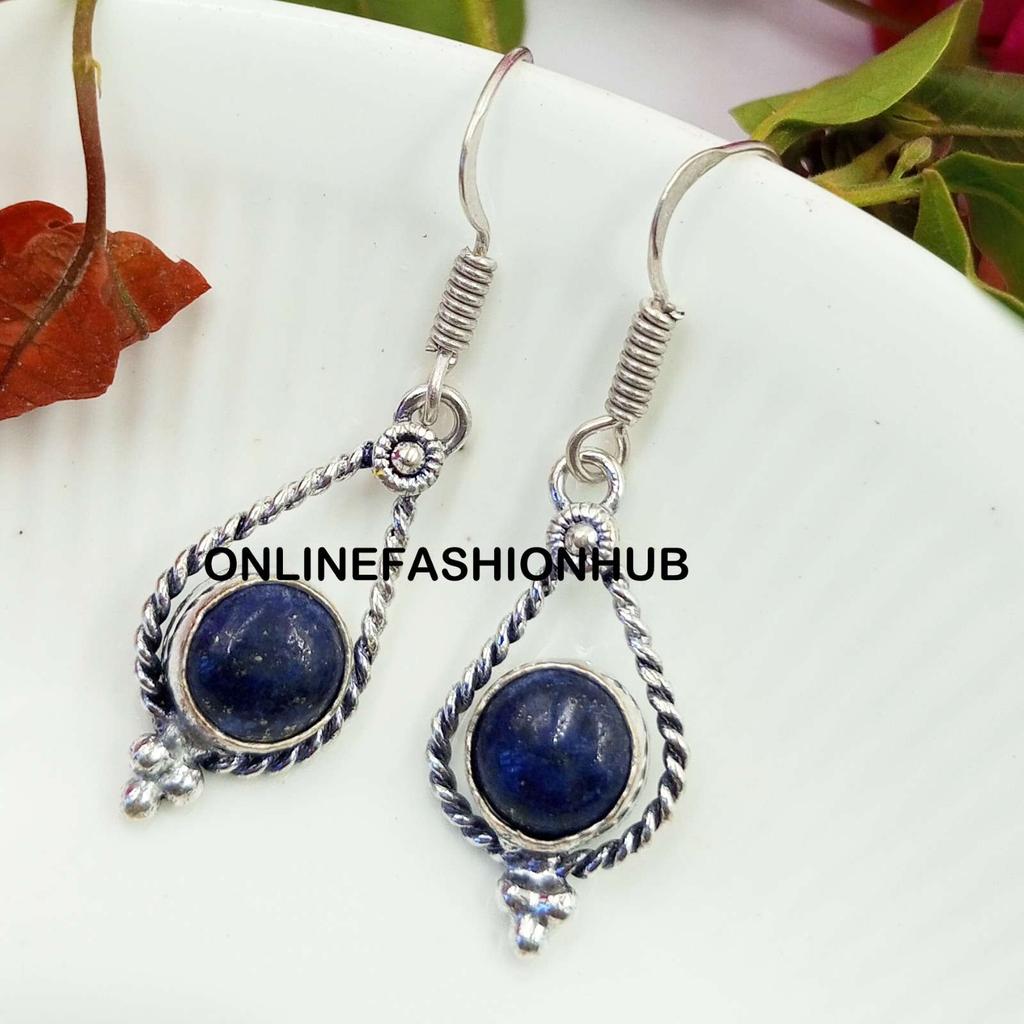 Lapis Lazuli Gemstone 925 Sterling Silver Plated Hook Earrings Jewelry NST-E1