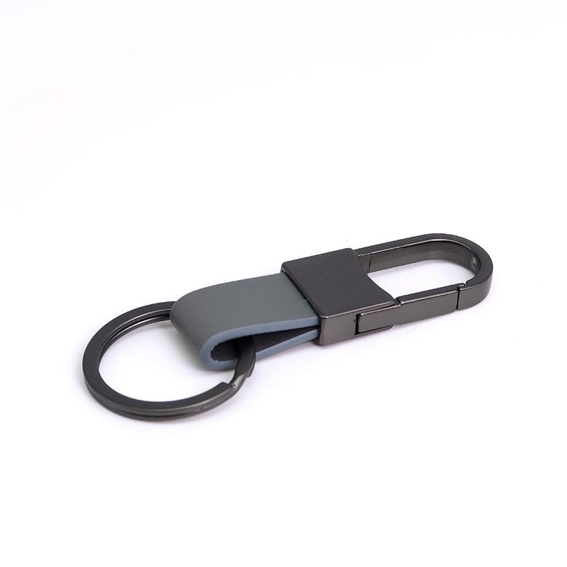Men's Genuine Leather Car Keychain with Zinc Alloy Waist Clip and Customizable Laser Logo