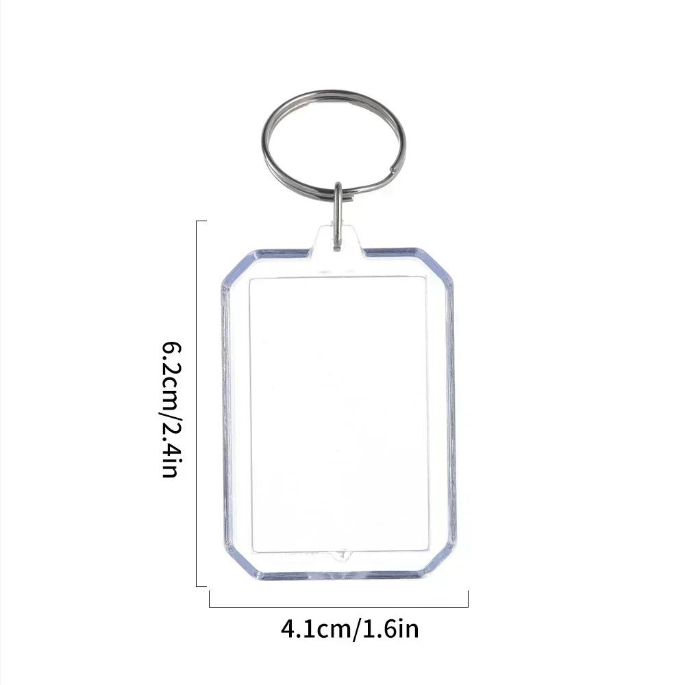 5-100PCS Clear Acrylic Photo Frame Keychain Photo Insert Keyrings Blank Rectangle for Double-Sided Photos DIY Supplies