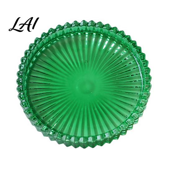 Decorative Candle Holder Pillar Tray Round Glass Green Dish Modern for Home Table Decor Pink