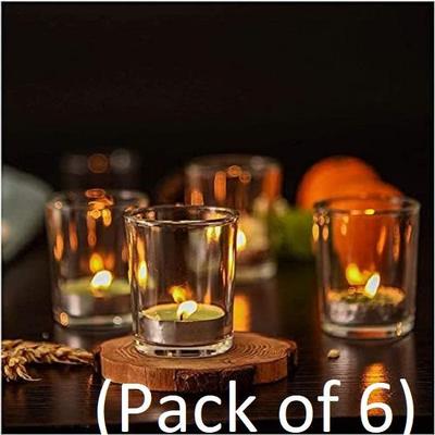 Clear Glass Votive Tealight Candle Holders for Diwali and Christmas (Pack of 6) - Corporate Gifts, Home Decor, Decoration Items