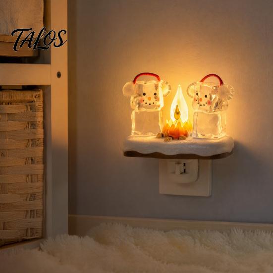 Warm Twinkling Christmas Decor Night Light, Santa Claus Grandma Bonfire Resin LED Lamp Holiday Nursery for Bedroom, Plug-in Festive Ambient