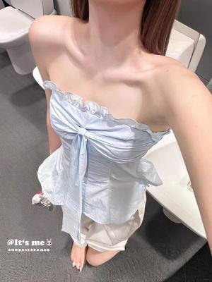 Stunning New Arrival: Blue Strapless Bow Knot Lace-up Sleeveless Vest for Women