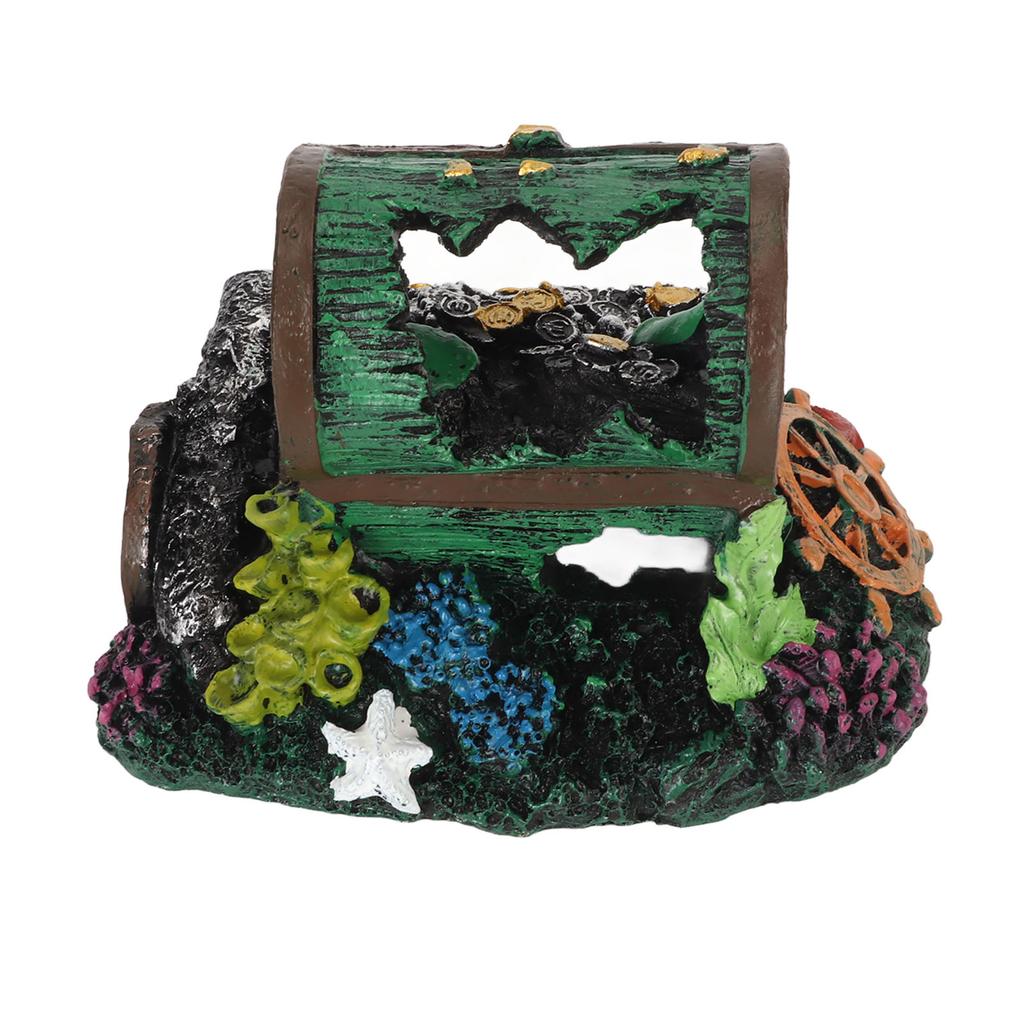 Aquarium Treasure Box Ornament Hideout Cave Lifelike Resin Jewelry Box Decoration for Freshwater