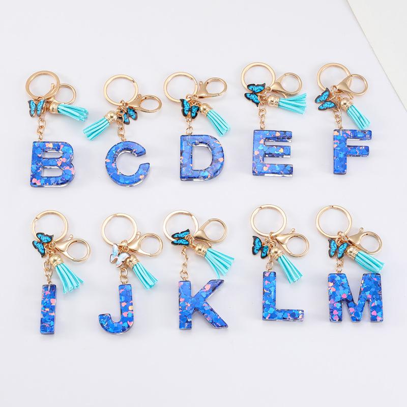 Harts Blått Hjärta Fjäril Bokstav Nyckelring Klassisk Retro Väskhänge Praktisk Hållbar Ryggsäcksaccessoar Söt Gåva Till Flickvän Bästa Vän