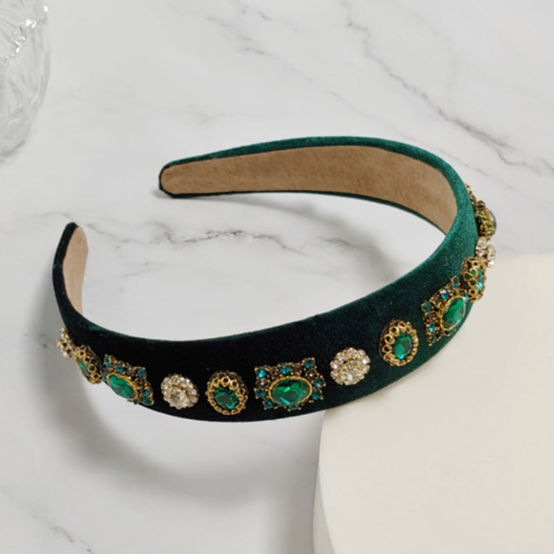 LALA Jeweled Velvet Hairband - Green