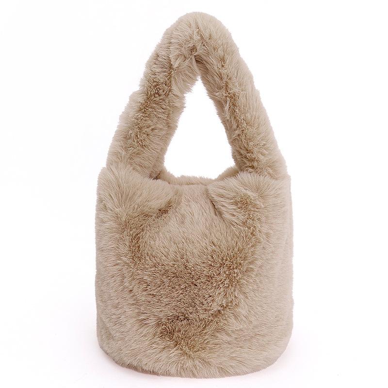 Plush Bag Women's Autumn and Winter Leisure Niche Plush Hand Bag Bucket Bag