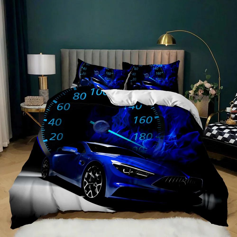 Race Car Duvet Cover Set King Queen Twin Size Red Flame Comforter Cover 3D Sport Car Theme For Boys Girl Polyester Bedding Set