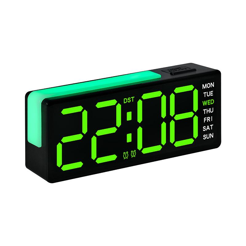 LED Digital Alarm Clock Atmosphere Light Date Teperature Week Display DST Snooze Table Clock 12/24H Brightness Adjustment