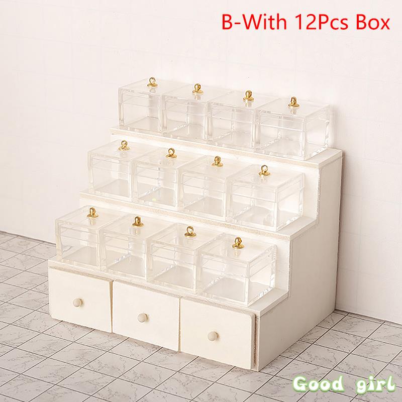 1:12 Miniature Display Rack Candy Box Drawer Cabinet With Clear Box Dollhouse Furniture Model Decor Toy Accessories