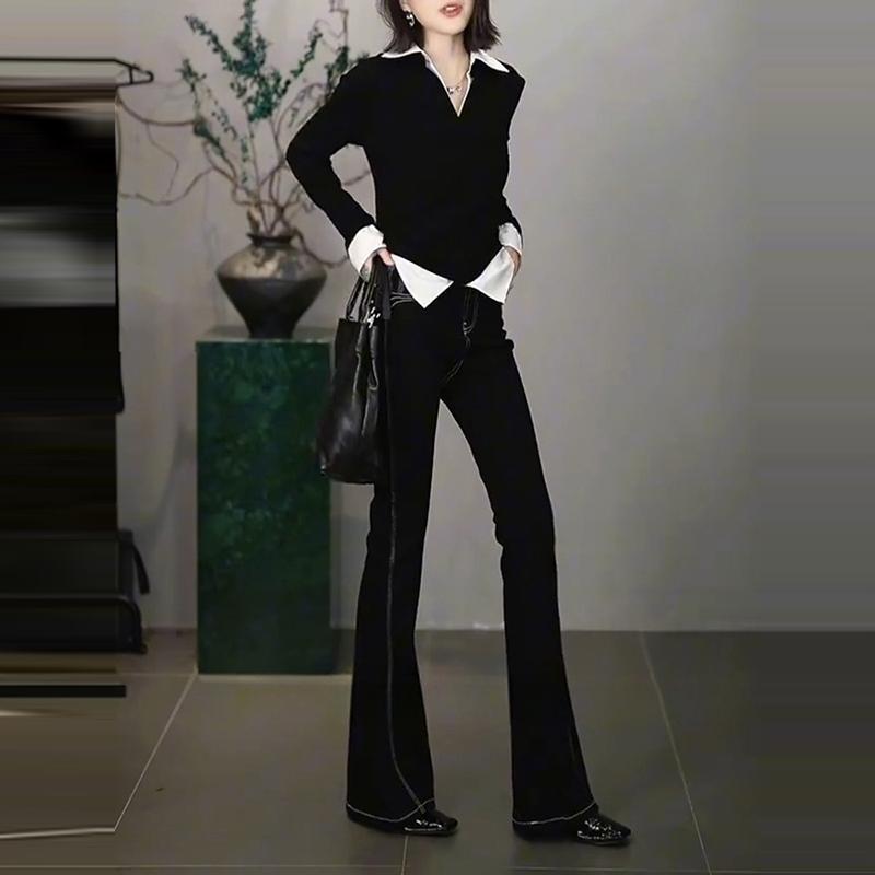 2026 Spring Fashion Korean Color-Block Patchwork Two-Piece Long Sleeve Women's Shirt