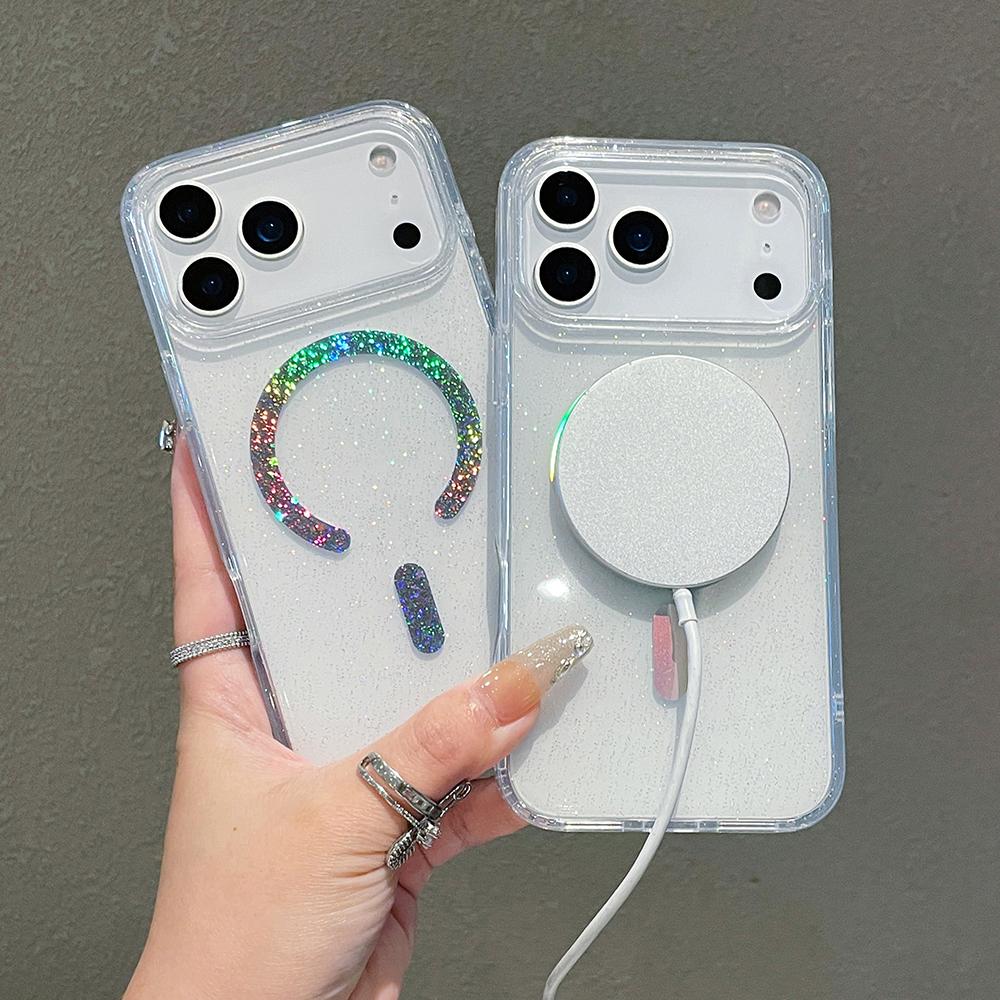 Laser Glitter For Magsafe Phone Case For iPhone 17 16 15 14 13 12 11 Pro Max Magnetic Wireless Charge Shockproof Hard Back Cover