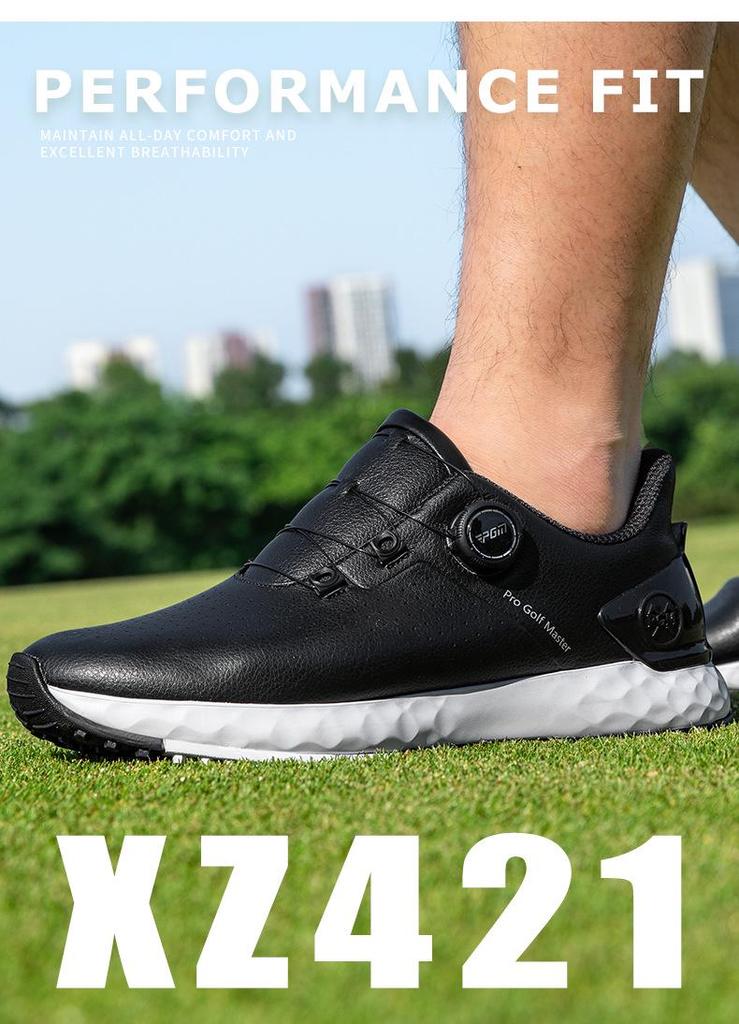 PGM Men's Golf Sneakers - Comfortable Shock Absorption with Knob Laces, Breathable, Anti-Slip, Height Increasing.