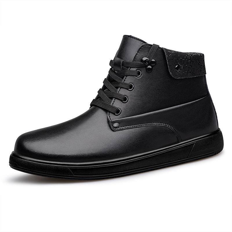 Men's High-Top Leather Martin Boots with Thick Sole & Warm Velvet, Mid-Calf Versatile Winter Shoes