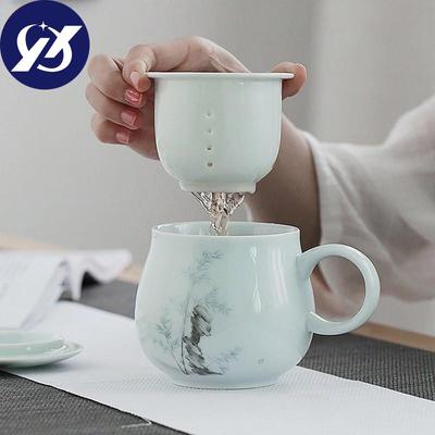 Ceramic Teacup with Lid and Filter Office Water Cup Home Drinkware 340ML