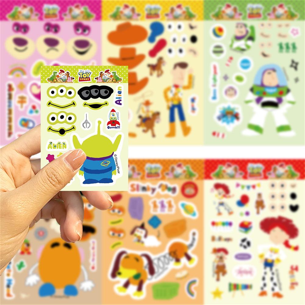 8 PCS Disney Creativity Buzz Light Year Woody Alien Make A Face Puzzle Game Sticker Laptop Skateboard Car Birthday Gift Stickers