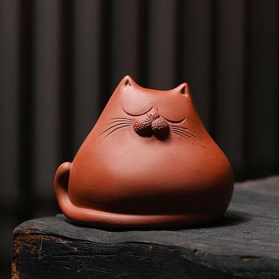 Handmade Purple Clay Tea Pet Cat – Mini Cute Kungfu Tea Accessory Figurine Gift