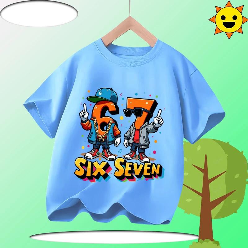 Kids T-Shirts Fashion Oys Girls Polyester Tee Italian 67 Casual Children Clothes Top Summer 67 Six Seven Cool Funny Printed T-shirt