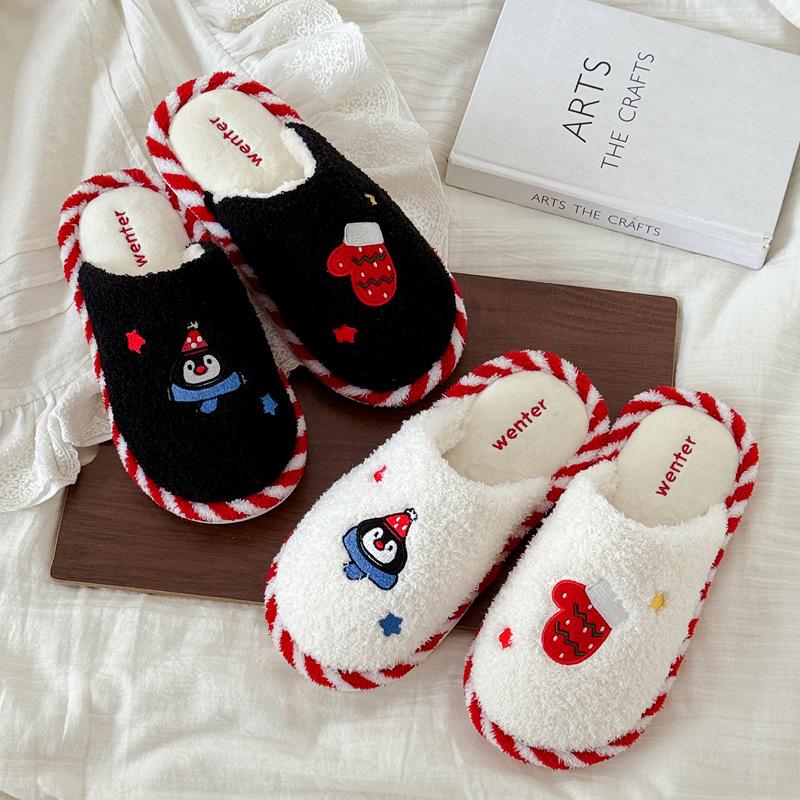 Household cotton slippers winter couple cute cartoon penguin indoor home bedroom floor mop winter