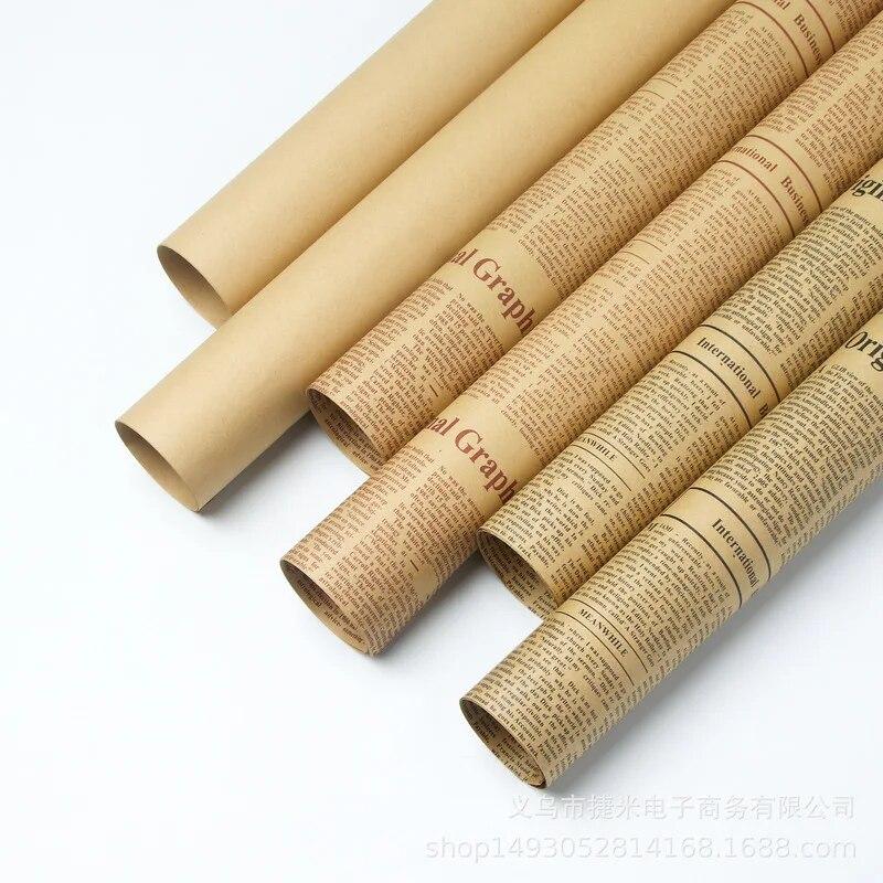 Vintage Kraft Paper Retro English Newspaper Double Sided Flowers Gift Wrapping Paper DIY Artware Package Book Cover Wrap Packing 52x75