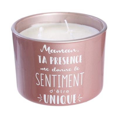 [A1666] - Pink 'Maman' Glass Scented Candle (Your Presence Makes Me Feel Unique) 3 Wicks - 11x8 Cm (summer Flowers)