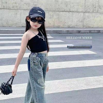 Girls' Trendy Asymmetrical Strap Crop Top – Summer Fashion Children's Dancewear