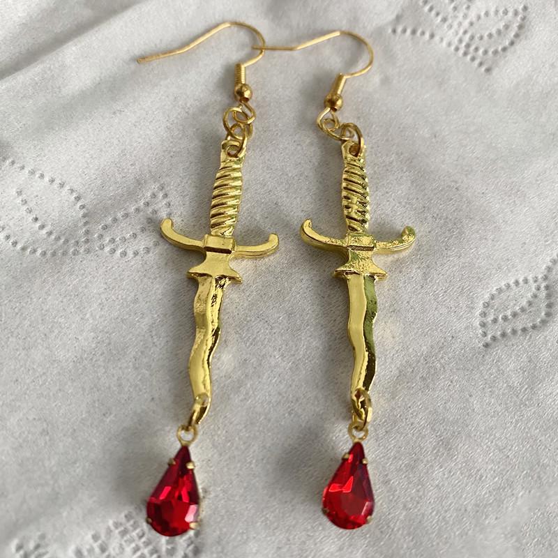 Red Blood Dagger Drop Earrings
