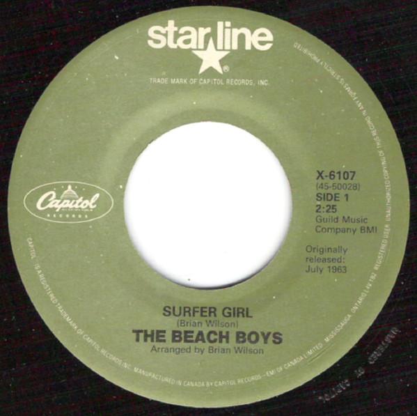 7-дюймовая пластинка BEACH BOYS Surfer Girl Little Deuce Coupe X6107 CAPITOL RECORDS Канада Рок Б/у