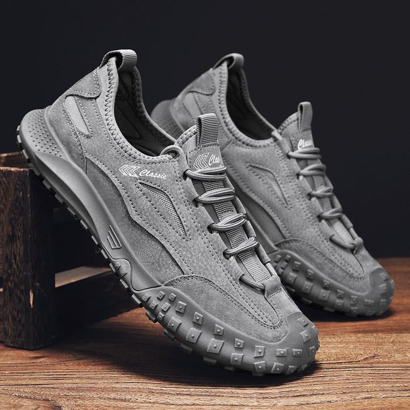 Men Leather Sneakers Lace-Up Stylish Outdoor Running Shoes Fashion Casual Tennis Shoes Lightweight Comfortable Male Sport Shoes