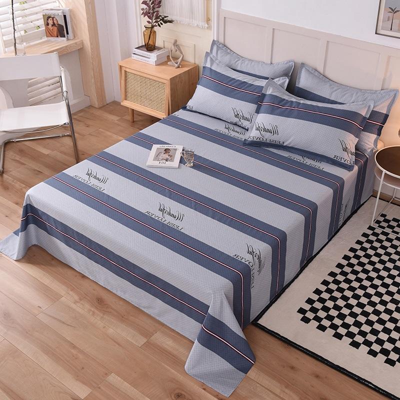 Geometric Grid Pattern Bed Sheet Set 3Pcs 100% Cotton Queen Size Bedding Set Skin-friendly Soft Bed Sheets with Pillowcases