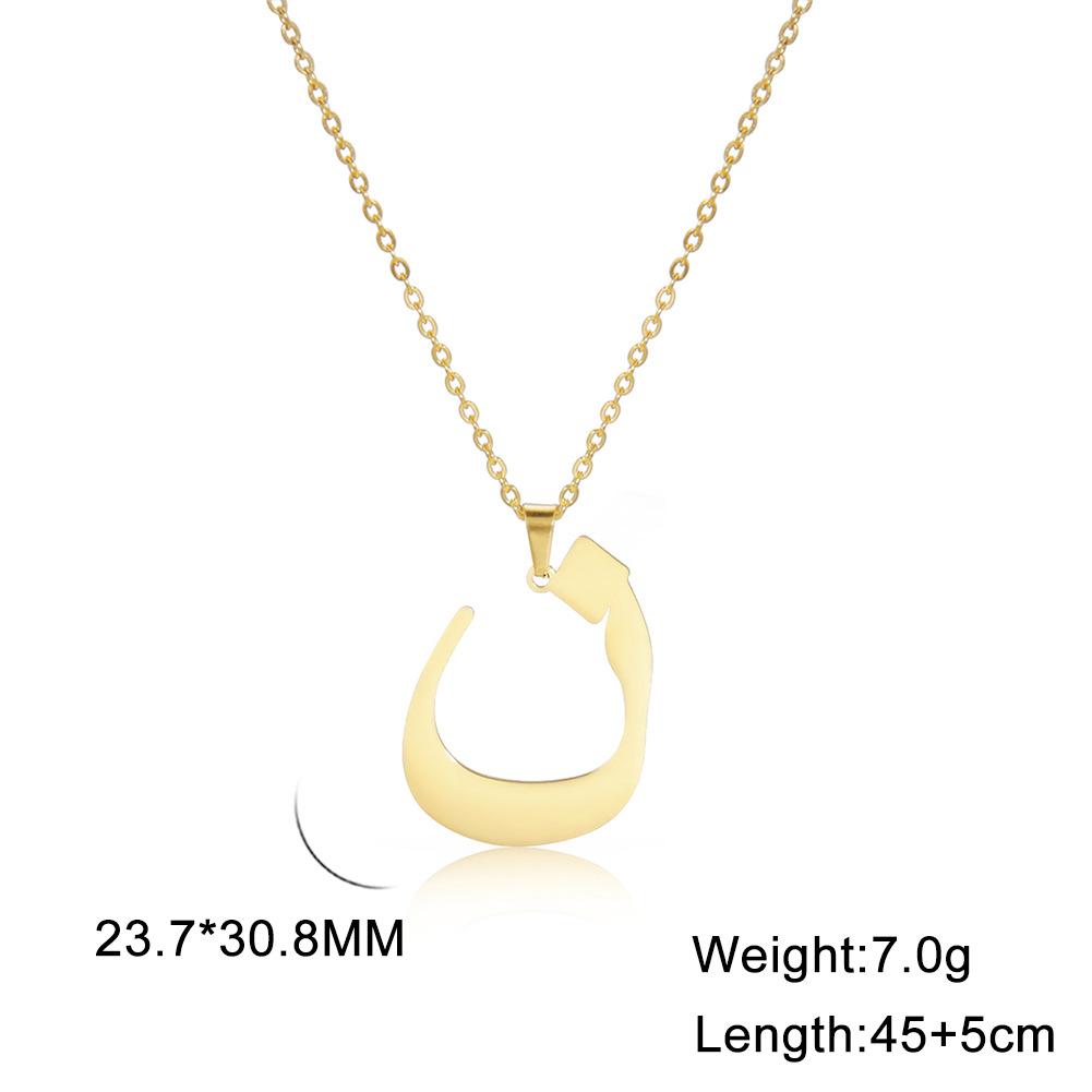 Fashion Titanium Steel Gold Arabic Letter Cut Shiny Pendant Necklace For Women