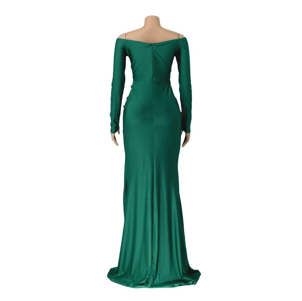 AL228 European & American Women's Silk Long Sleeve Floor-Length Dress