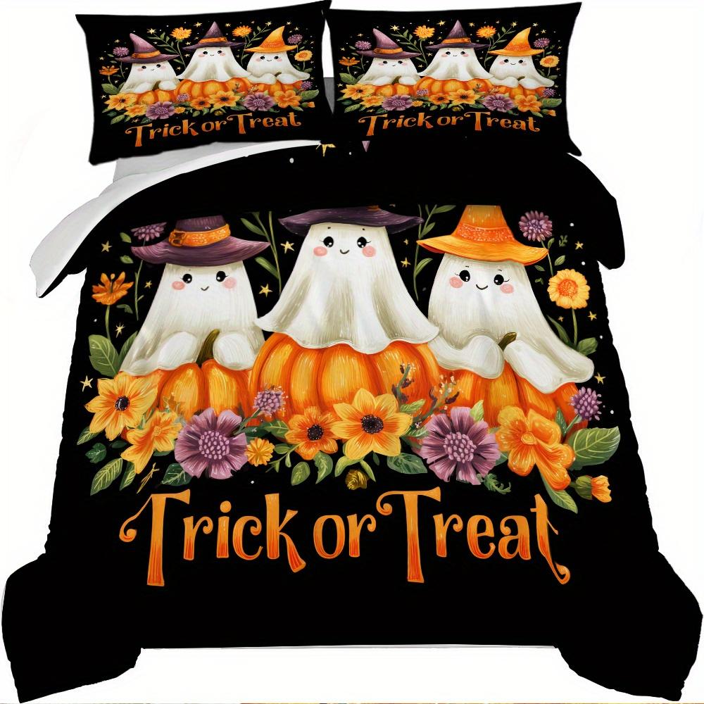Comforter 3Pcs Halloween Pumpkin Ghost Pattern Printed High-Definition Printed Bedding Set
