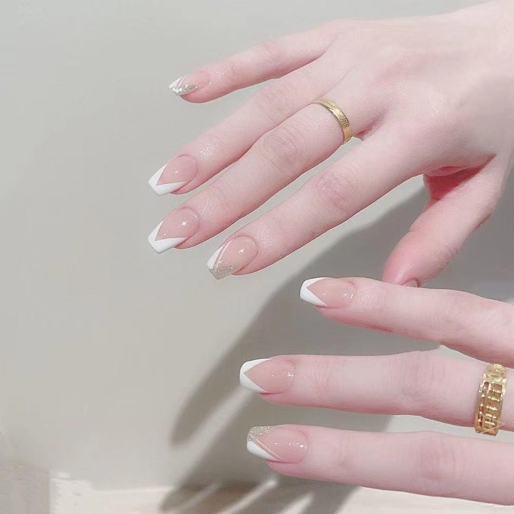 24 Stück Mandel Französische Press-On Nägel Abnehmbar Vollabdeckung Ballerina Falsche Nagelspitzen Für Damen Mädchen