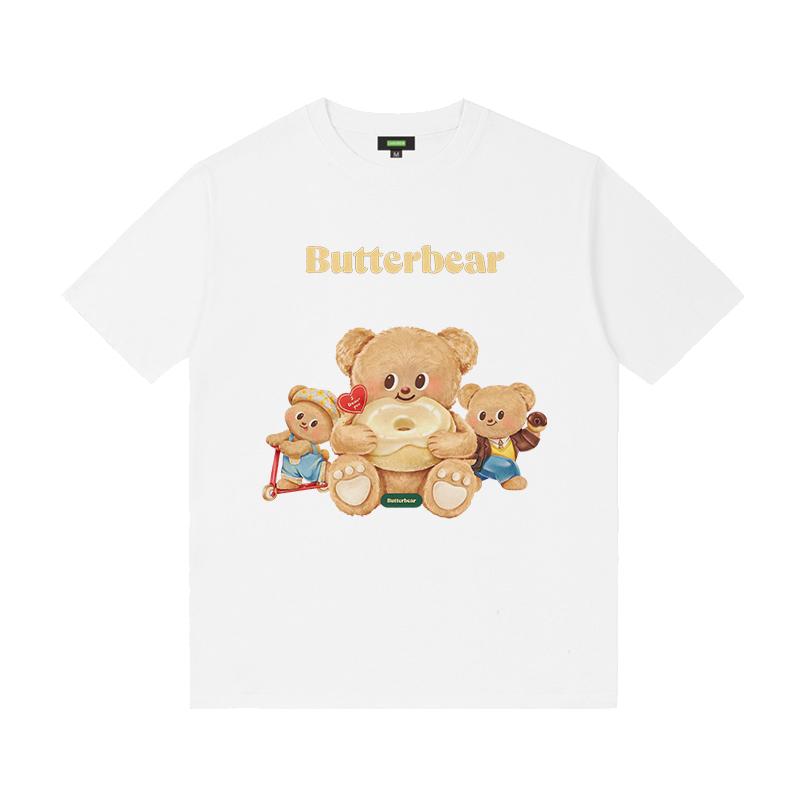 Butterbär Cartoon Niedliches Freundinnen-Outfit Süßes Kleines Frisches Eltern-Kind-Outfit Kurzarm-T-Shirt für Männer und Frauen