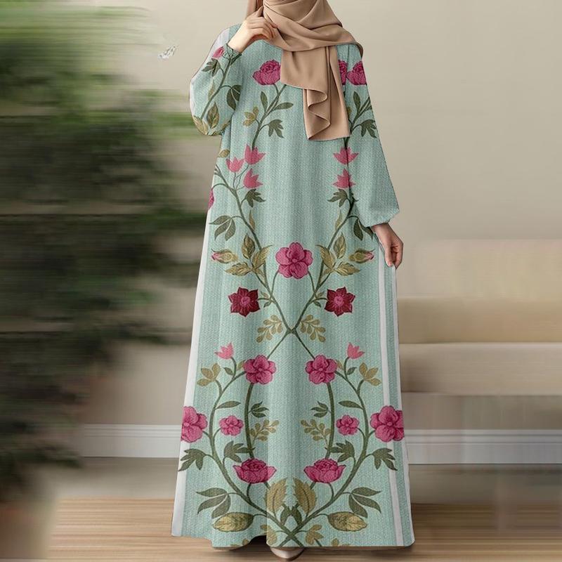 Muslim Summer Robe, Lightweight and Breathable, Versatile for Vacation and Daily Life, Simple and Elegant, Green Leaf Pattern
