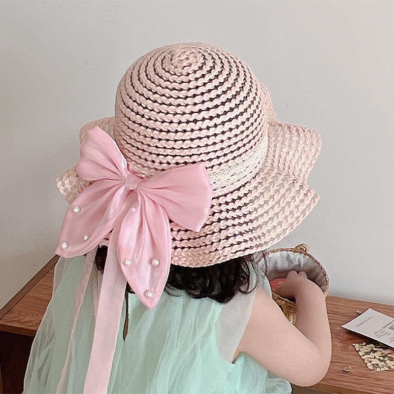 Chapeau De Paille Pour Fille - Taille 53 - Ruban Et Nœud Marron à L'Arrière - Occasion