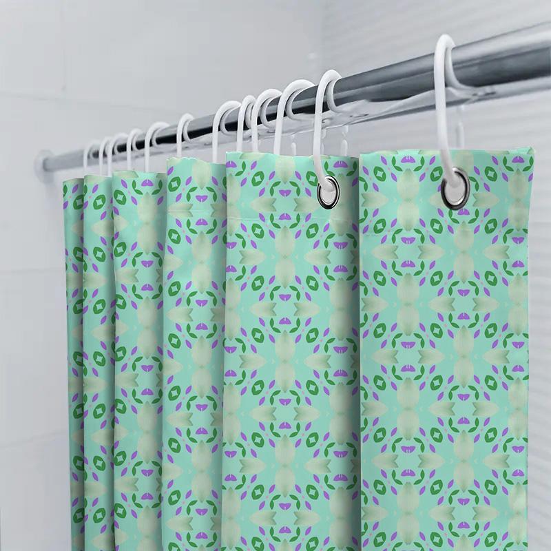 Kaleidoscopic Floral Shower Curtain Mint Green Purple Decor For Bathroom Waterproof Fabric Easy Installation For Home Bathing Es