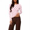 Women's Long Sleeve Polka Dot T-Shirt Slim Fit Crewneck Casual Top