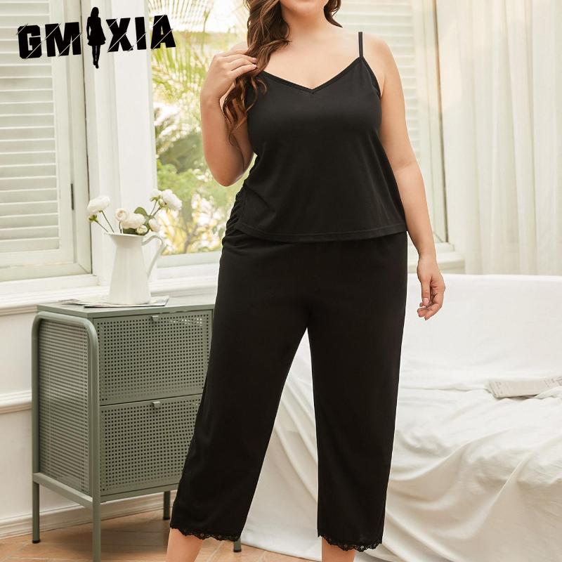 GMXIA Plus Size Camisole Pajamas Women Summer Two-piece Homewear