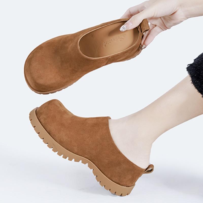 

Модные высококачественные замшевые тапочки-клинья женские ретро с круглым носком, увеличивающие рост, шлепанцы, удобные нескользящие лоферы 40 коричневый