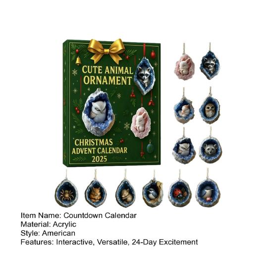 Christmas Countdown Calendar Box 24-Day Advent Calendar Acrylic Forest Animal Hanging Decorations Festive Atmosphere Enhancer