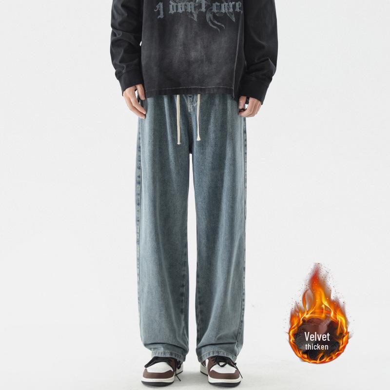 LKTM Men's Retro Straight Elastic Waist Loose Jeans - Wide Leg Casual Trousers