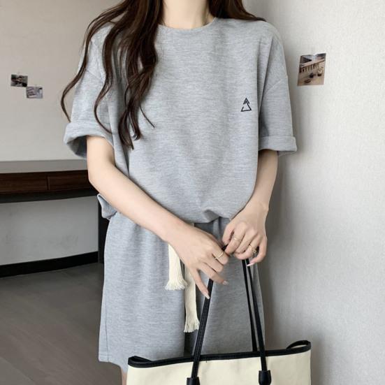 2 ks/sada O-neck s krátkým rukávem Ležérní outfit Elastický pas Kapsy se stahovací šňůrkou Dámské Jednobarevné tričko Široké nohavice Set Streetwear